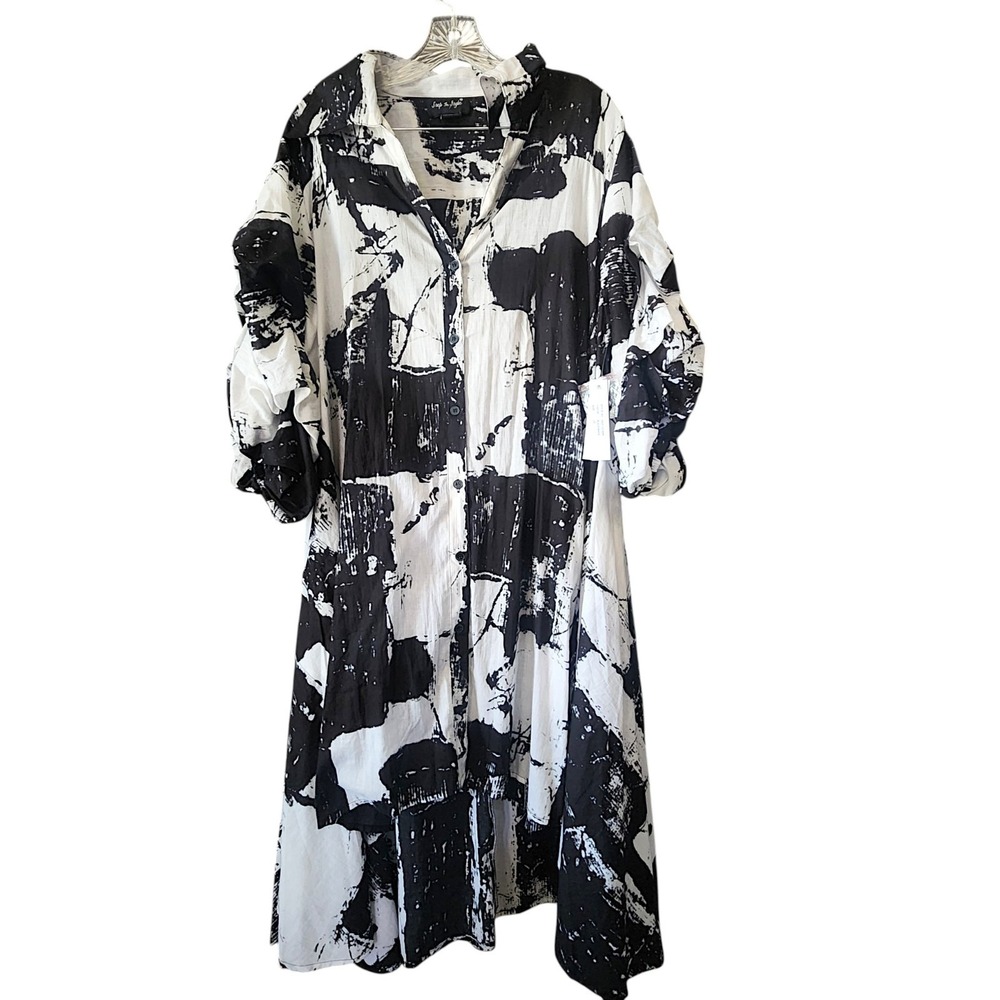 Step In Style Midi Dress 2X High/low Dress Ruffled Sleeves Abstract‎ Artsy NWT